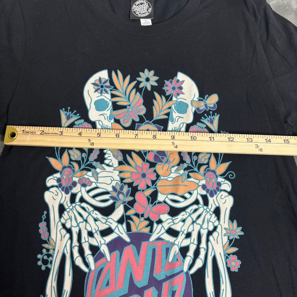 Santa Cruz Womens Sage Front Skeleton Black Graphic T-Shirt Small Skater Grunge - Picture 5 of 6